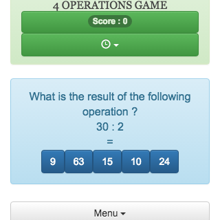 This online game of mental calculation, allows to revise addition, subtraction, multiplication and division, It helps students in learning arithmetic operations.