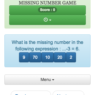 Online calculation game: You must find the missing number in a mathematical expression.