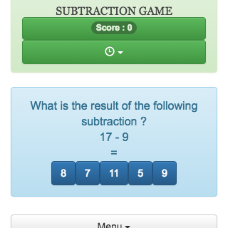 Online  mental calculation game  to help to memorize the subtraction tables.