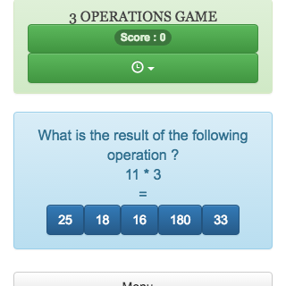 Online mental calculation game, allows to review addition, subtraction and multiplication, this game helps students to practise arithmetic operations.
