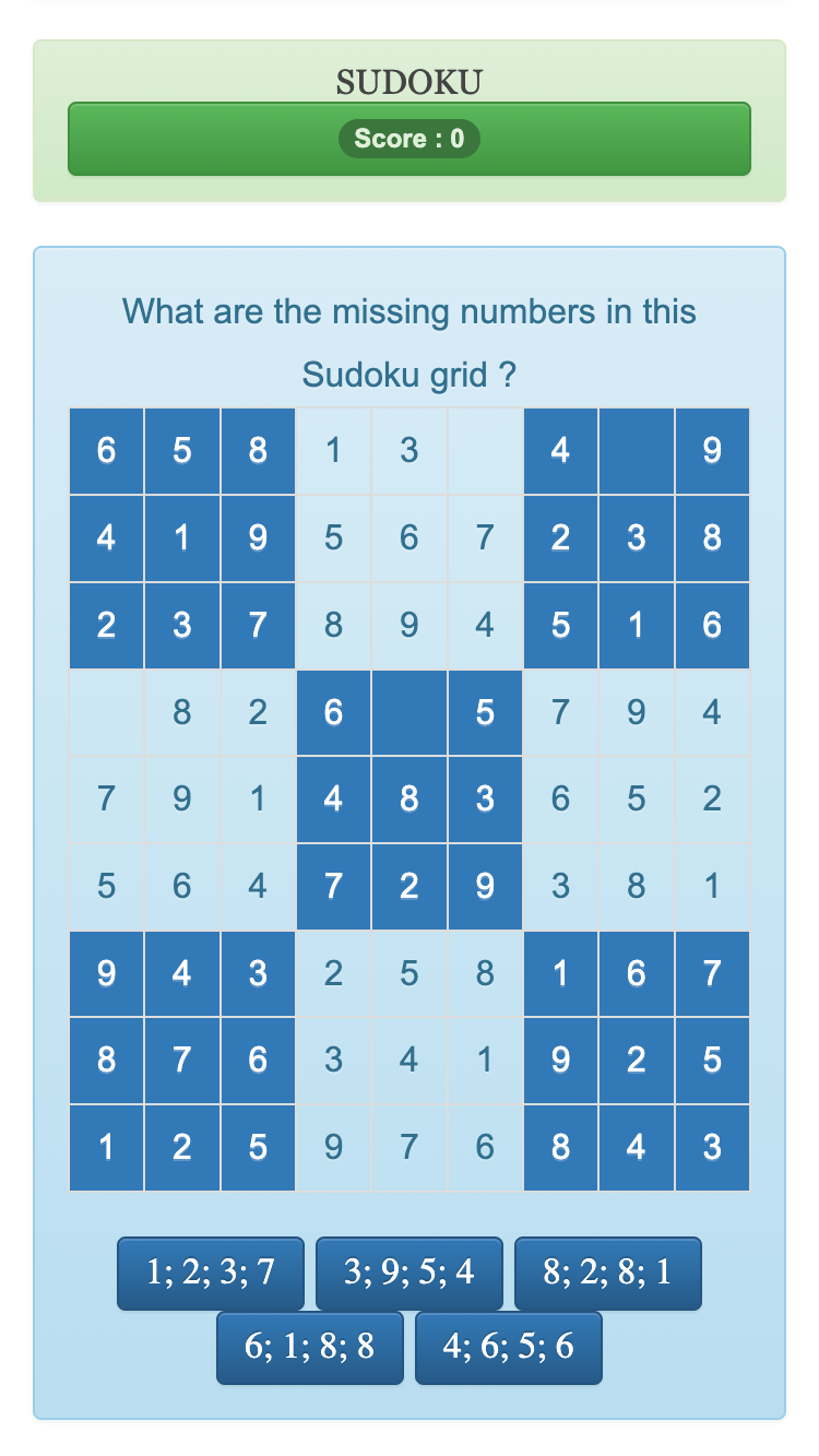 This Sudoku math game helps improve memory, logic, and concentration by practicing with numbers.