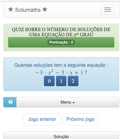 Quiz sobre o número de soluções de uma equação de segundo grau - teste de  matemática online - Solumaths